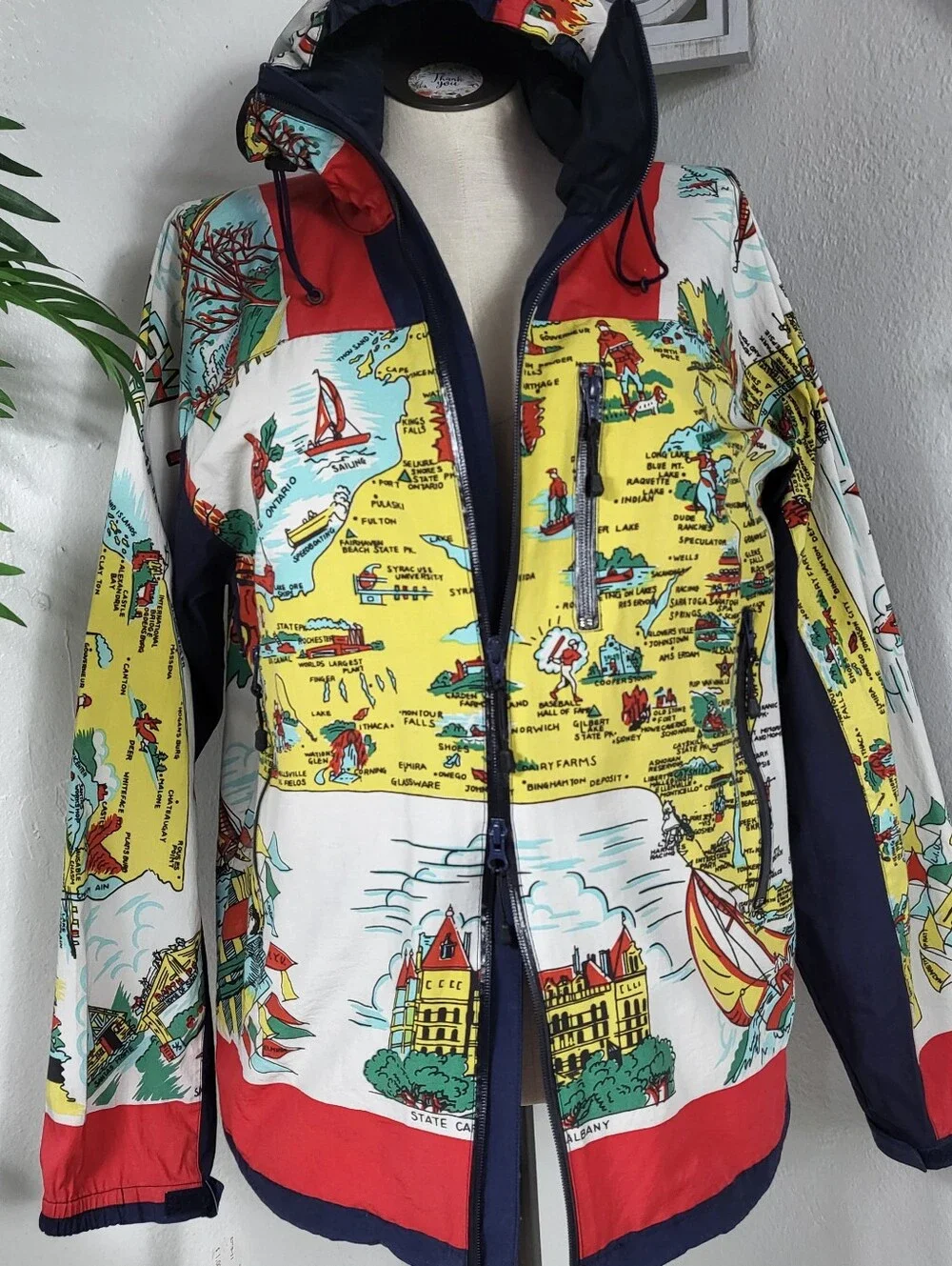 Bohemians Hooded Windbreaker w/ New York Map Vinyl Raincoat Collectable XL